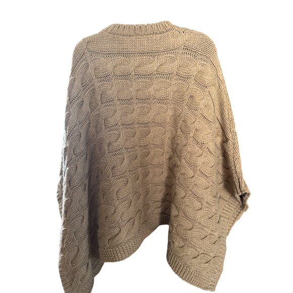 Cocogio Poncho Sweater OS Chunky Cable Knit  Camel Beige Made In Italy - Picture 2 of 5